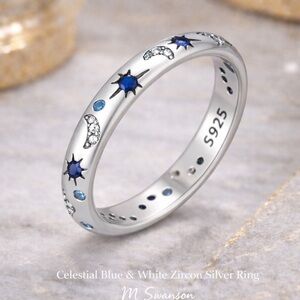 NEW Celestial 925 Sterling Silver Ring Moons Stars Zircon Sizes 6 7 9